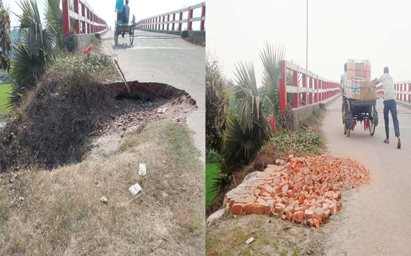 দৈনিক রাষ্ট্রীয় সংবাদ পত্রিকার নিউজের জেরে সেতুর সংযোগ সড়কের গর্ত সংস্কারে তৎপর এলজিআরডি